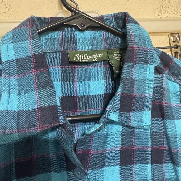 Stillwater Supply Co Flannel Plaid Jacket shacket turquoise sz S Long Tunic - Picture 3 of 8